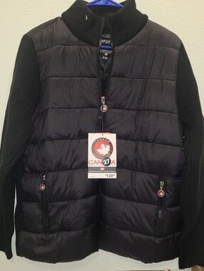 Canada 21 Black Quilted Puffer Jacket with Knit Sleeves
